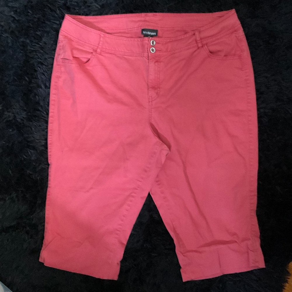 Lane Bryant Womens Coral Double Buttons Pockets Cropped Casual Pants